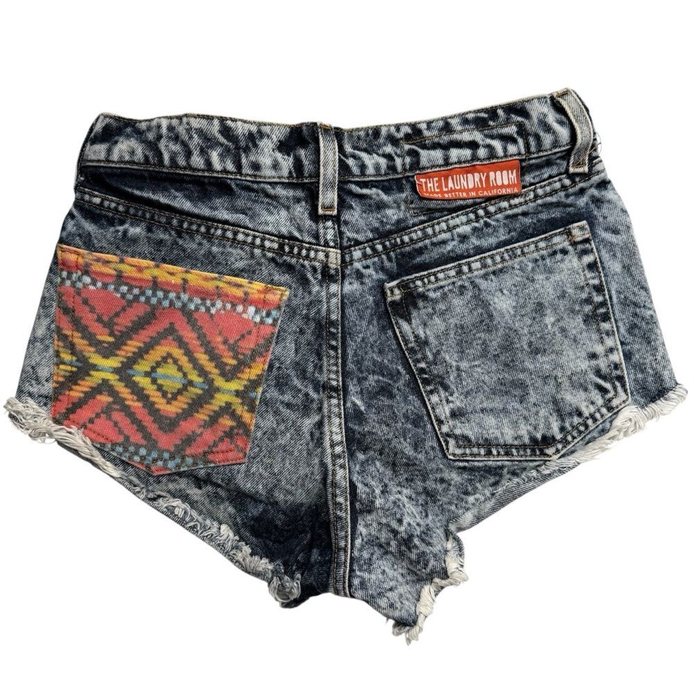 The Laundry Room Acid Wash Distressed Denim Shorts 27 Y2K Festival Grunge